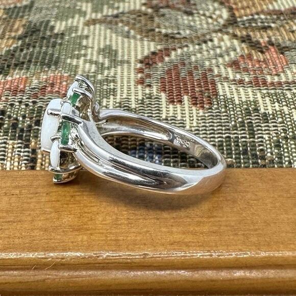 925 Sterling Silver Opal and Green Chrysoprase Ring Size 8 - Picture 2 of 8